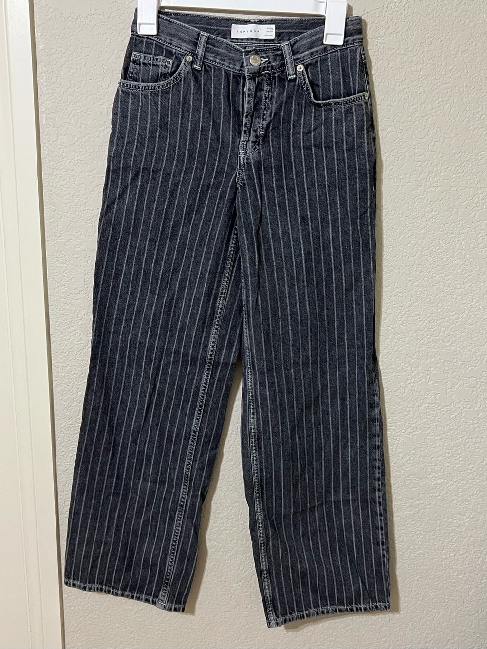 Topshop Black Pinstripe Straight-Leg Jeans